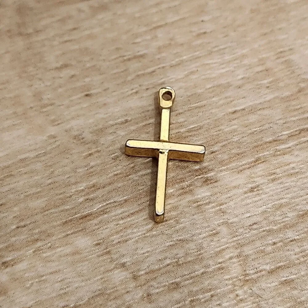 Gold Toned Religious Cross Pendant Small Dainty Girl Boy Simple